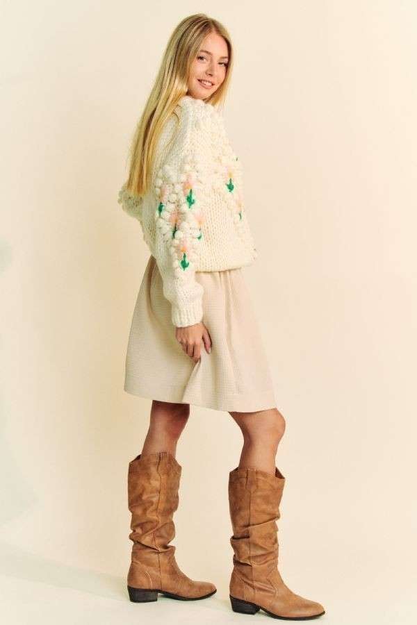 Cream Floral Cardigan Sweater