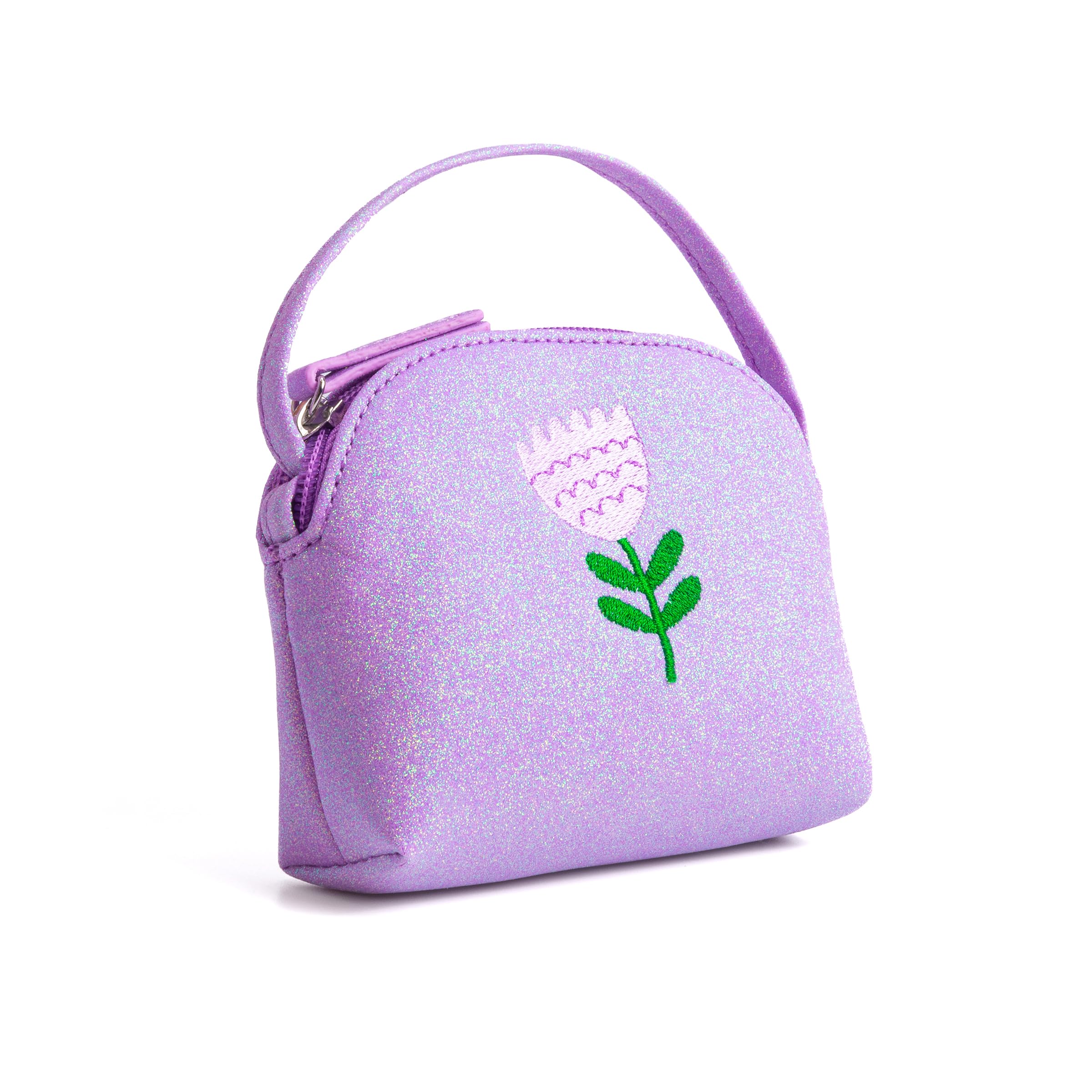 Sparkly Glitter Leather Purse with Flower Embroidery for Little Girls, Toddler (Ages 2-8)