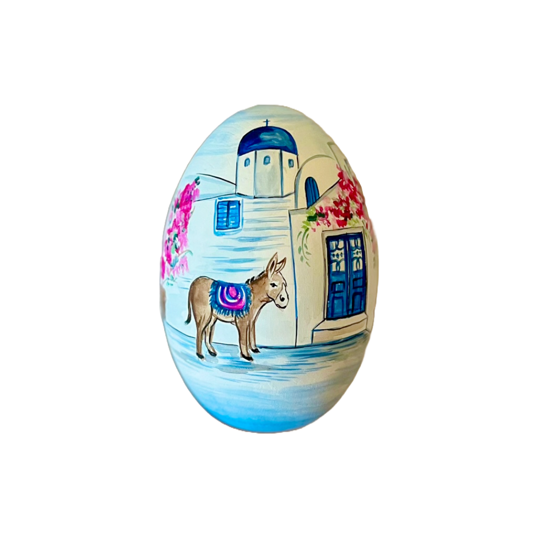 Easter Wooden Egg: Santorini Church and Donkey with Καλό Πάσχα - Bexa Boutique