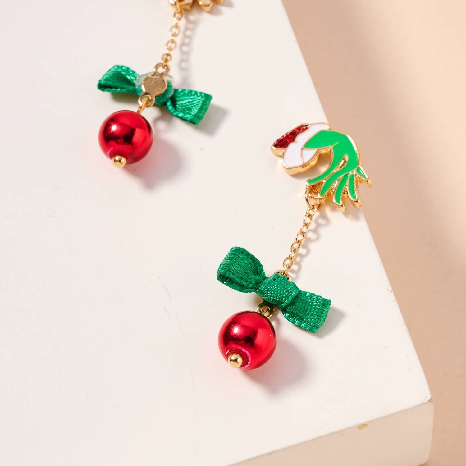 Christmas Grinch & Ball Ornament Dangling Earrings