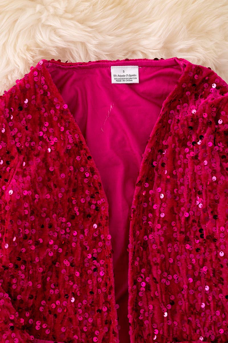 Fuchsia sequin cardigan with pockets