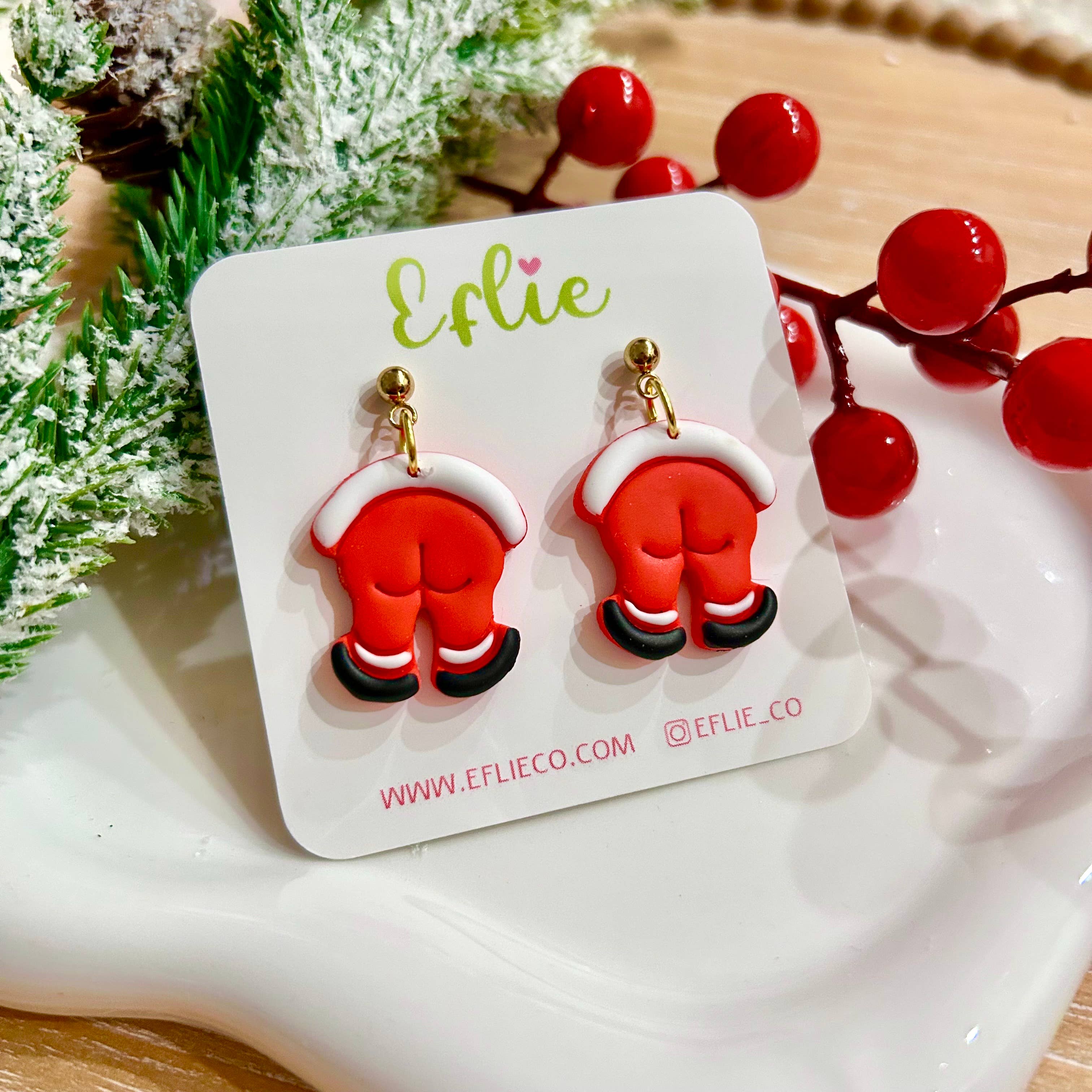 Santa Claus Behind Christmas Funny Earrings Gift Idea Holida