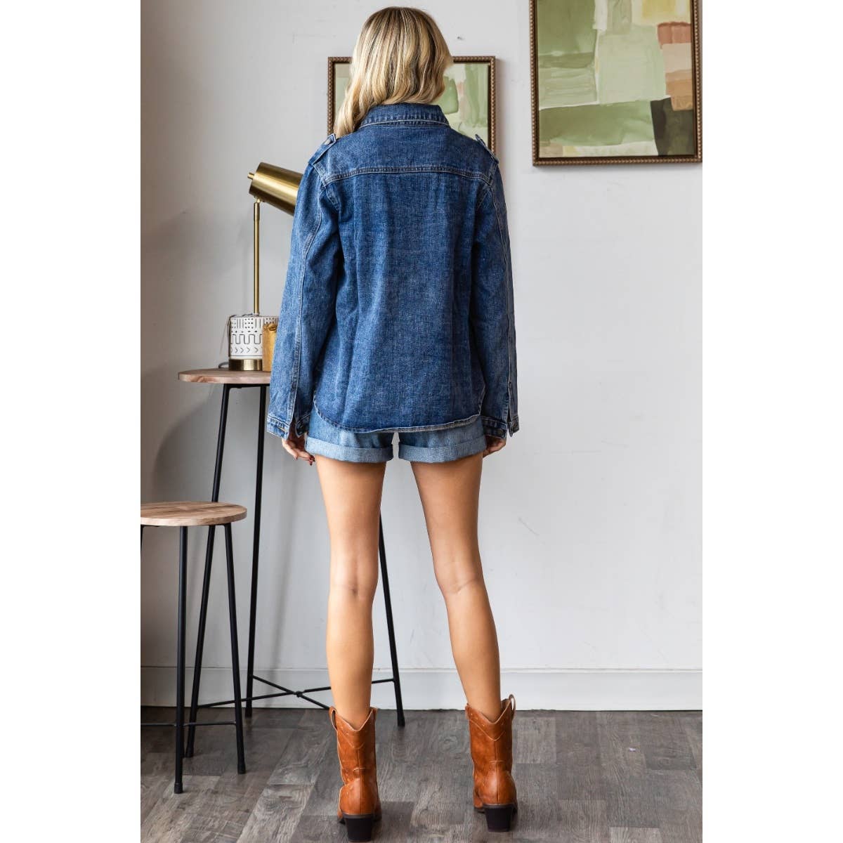 Color Rhinestone Denim Shacket