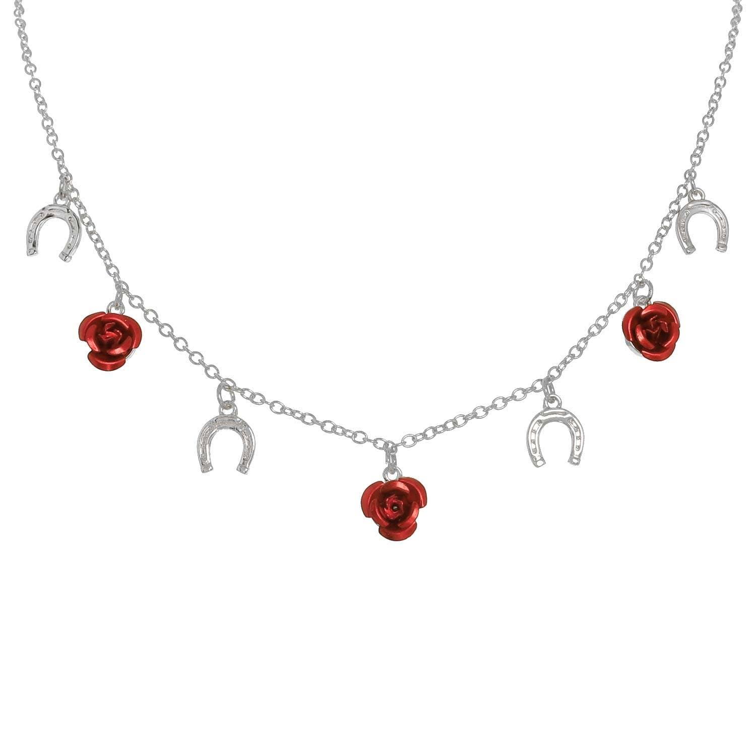 Red Rose Horseshoe Derby Necklace