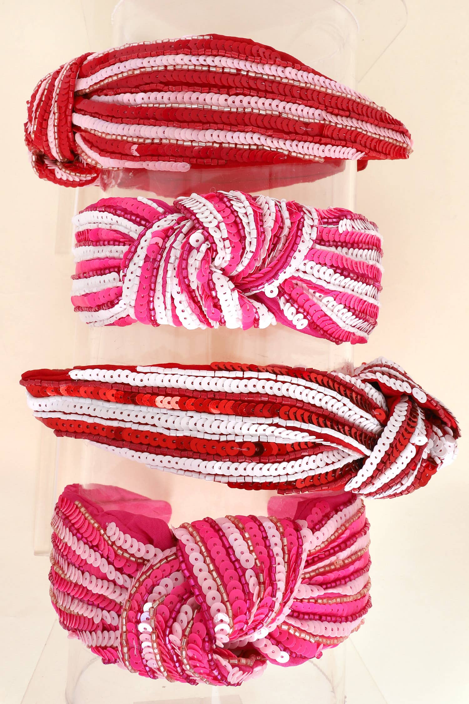 Sequin Striped Top Knotted Embellished Headband: Pink