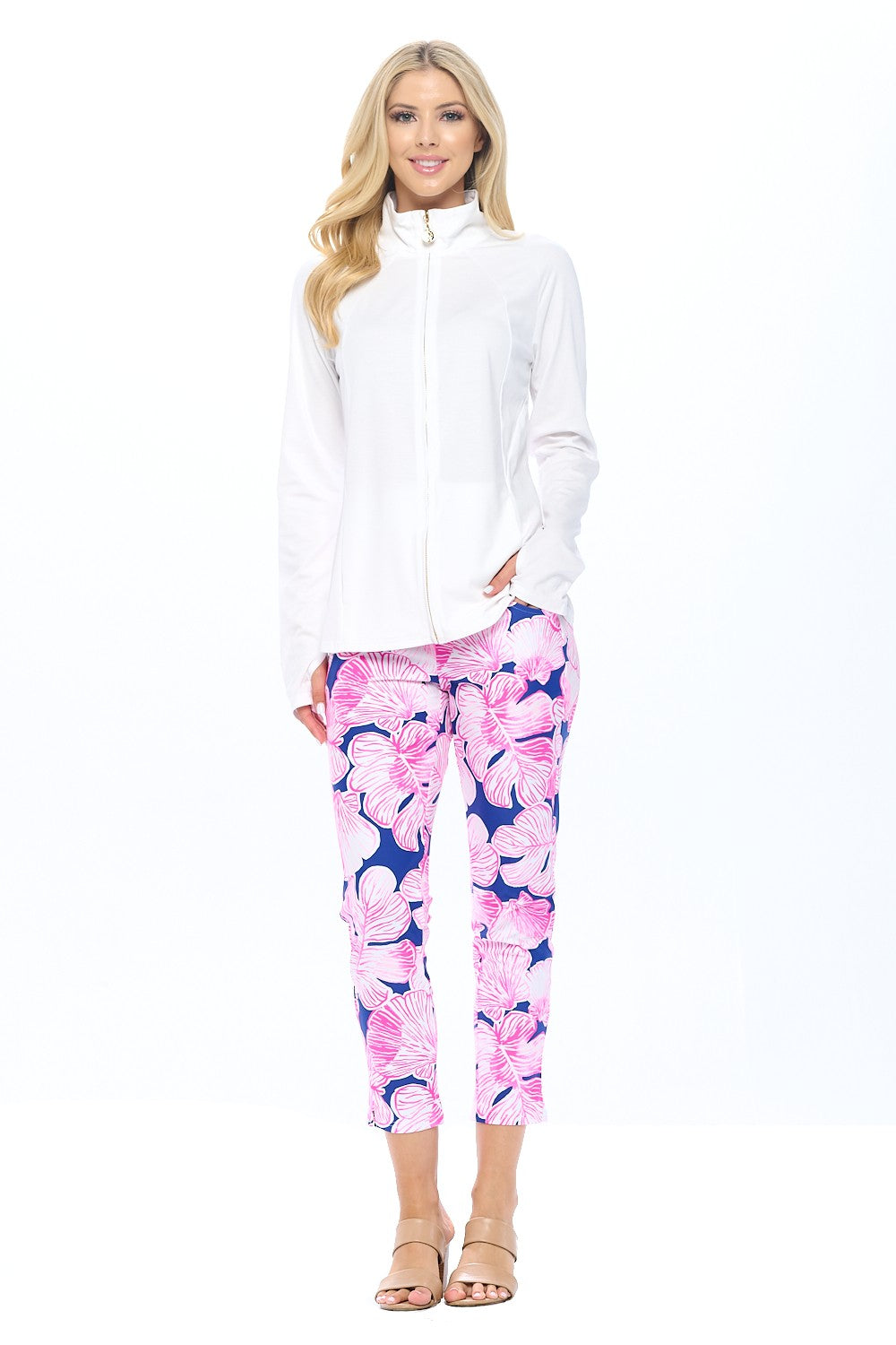 Claudia Cropped Legging in Pink & Navy Floral