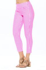 Claudia Cropped Legging in Pink Plaid