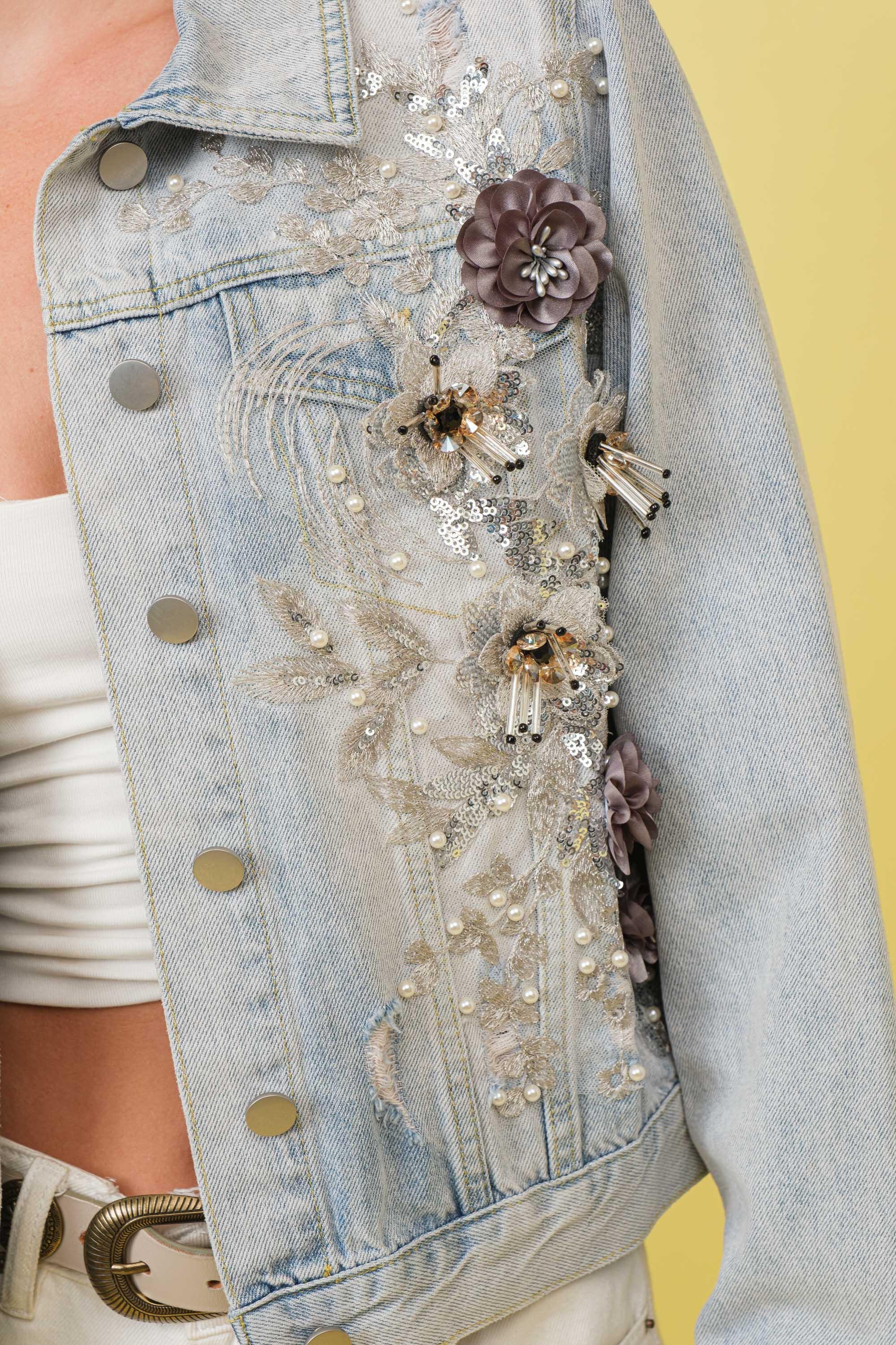 Flower Embellished Denim Jacket