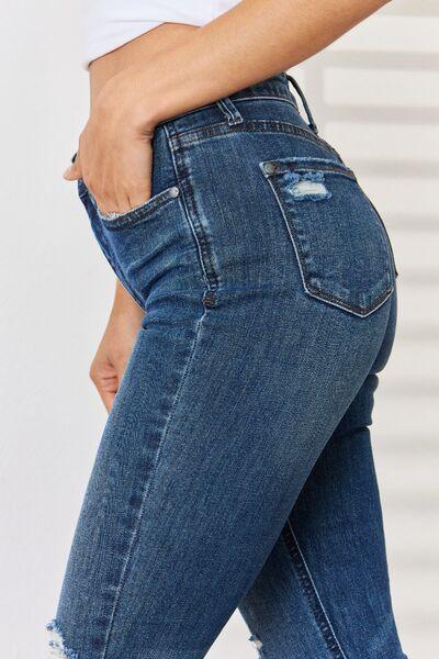 Judy Blue Full Size High Waist Distressed Slim Jeans - Dark - Bexa Boutique