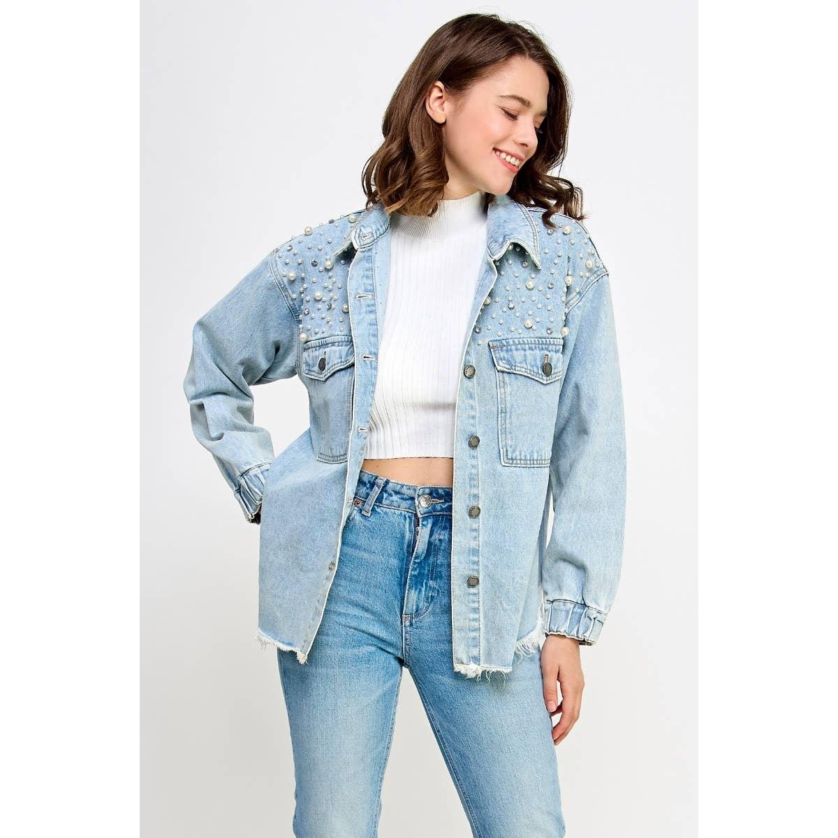 Pearl and Rhinestone Denim Jacket