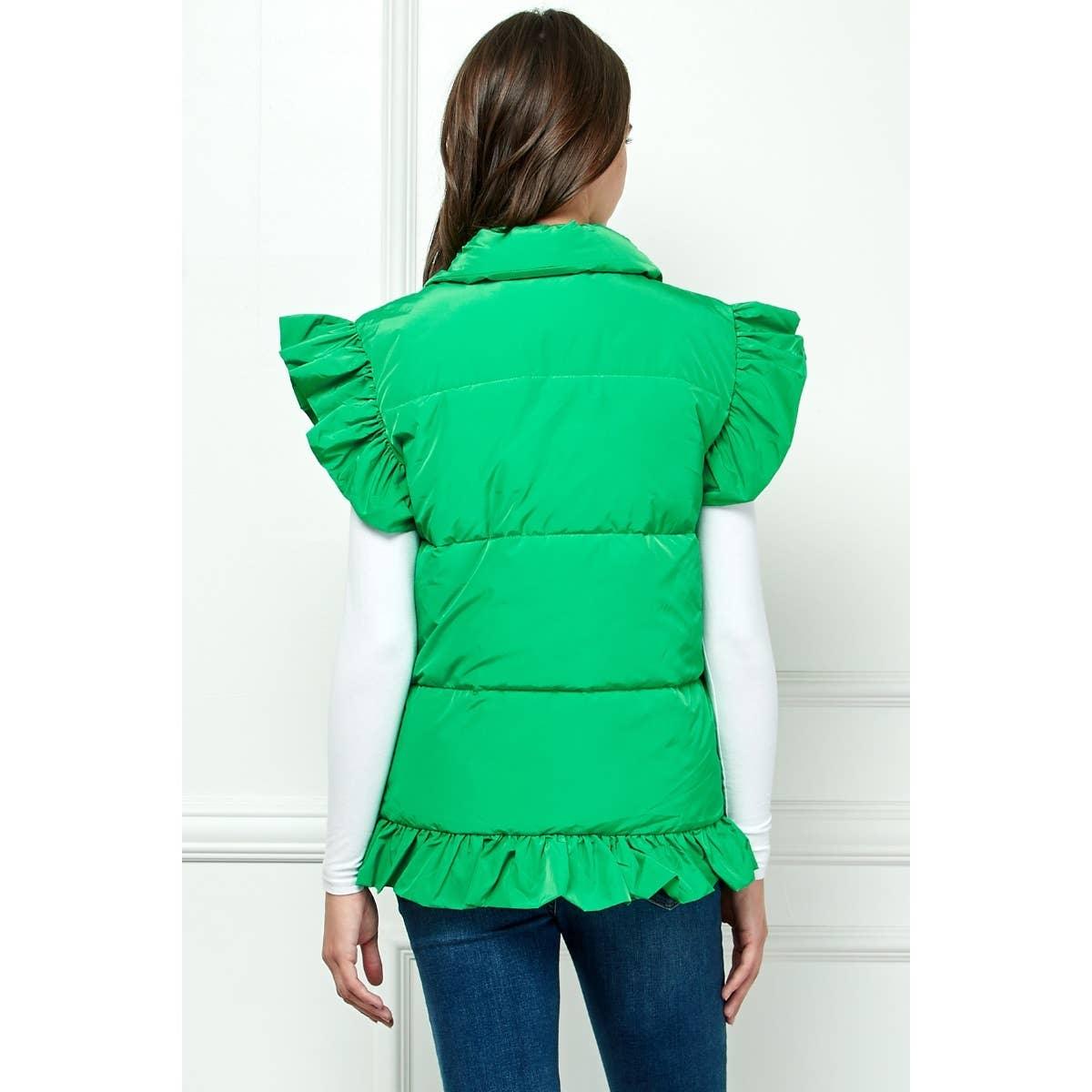 Ruffle Sleeve and Front Padded Vest