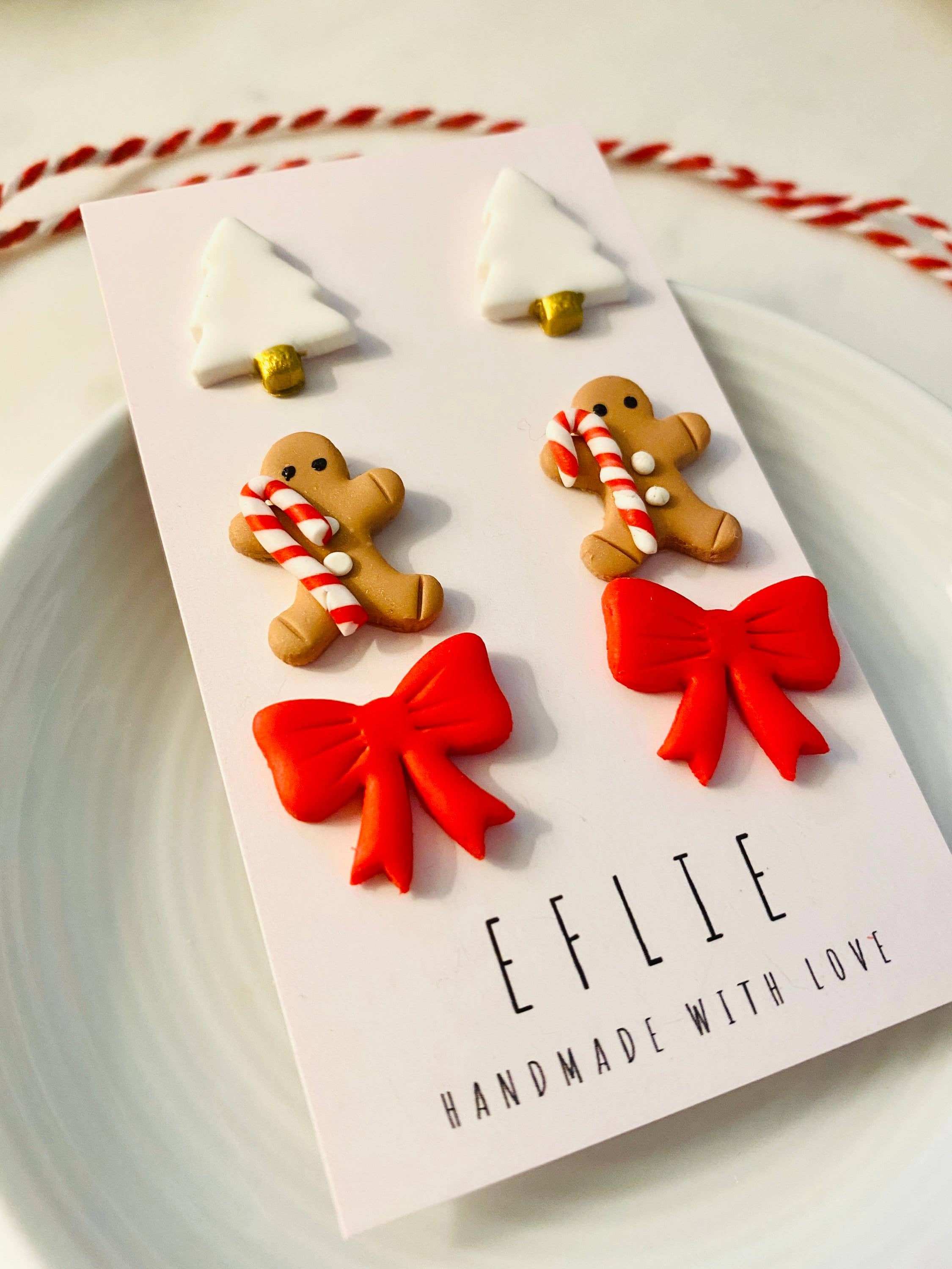 Christmas Stud Earrings Set | Gingerbread, Candy, Tree, Bow