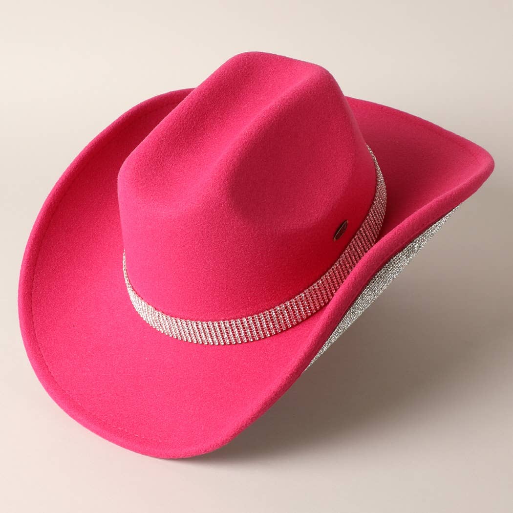 Vegan Felt Cowboy Hat with Rhinestone Trim