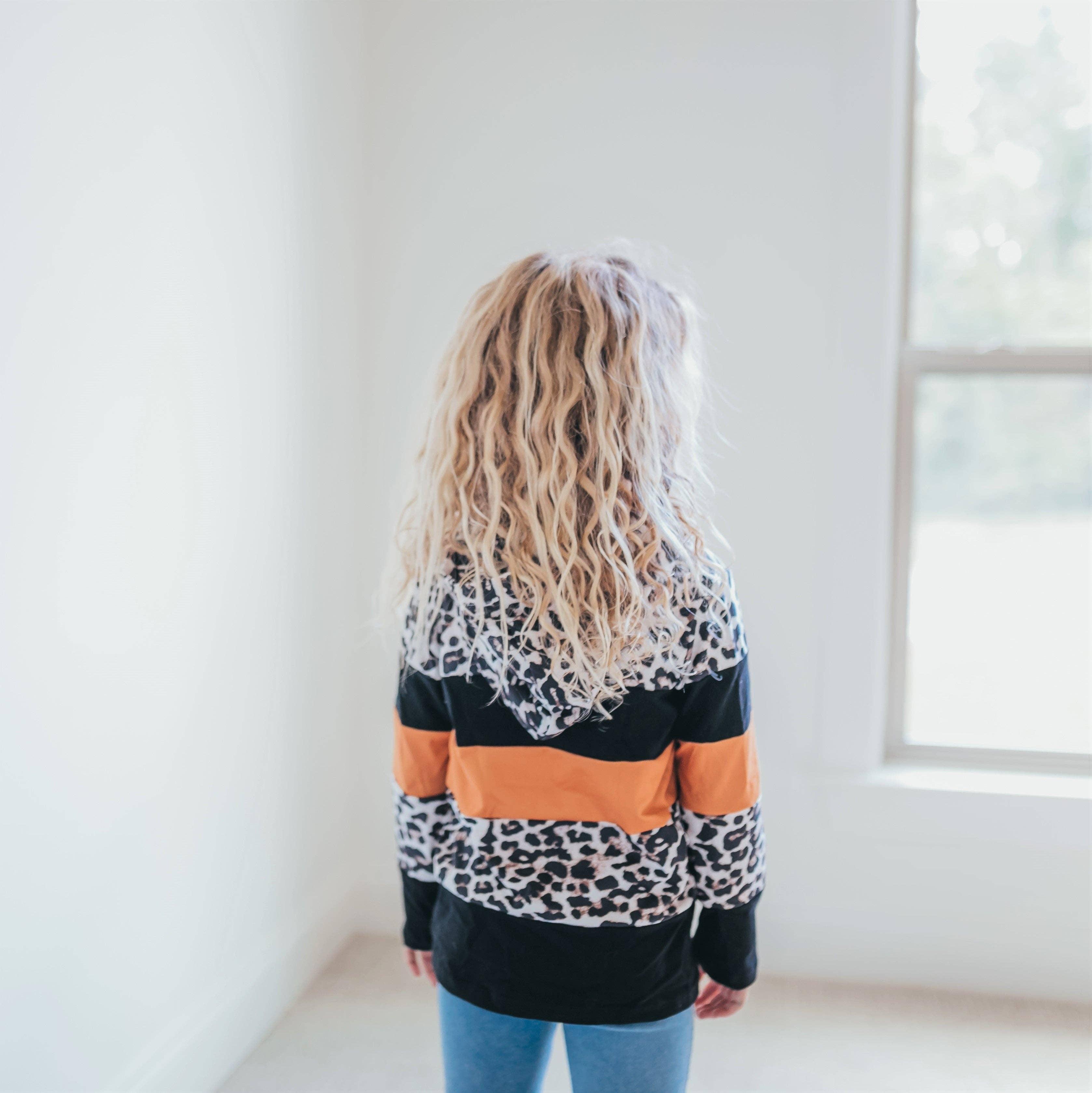 Black & Leopard Print Hoodie Shirt