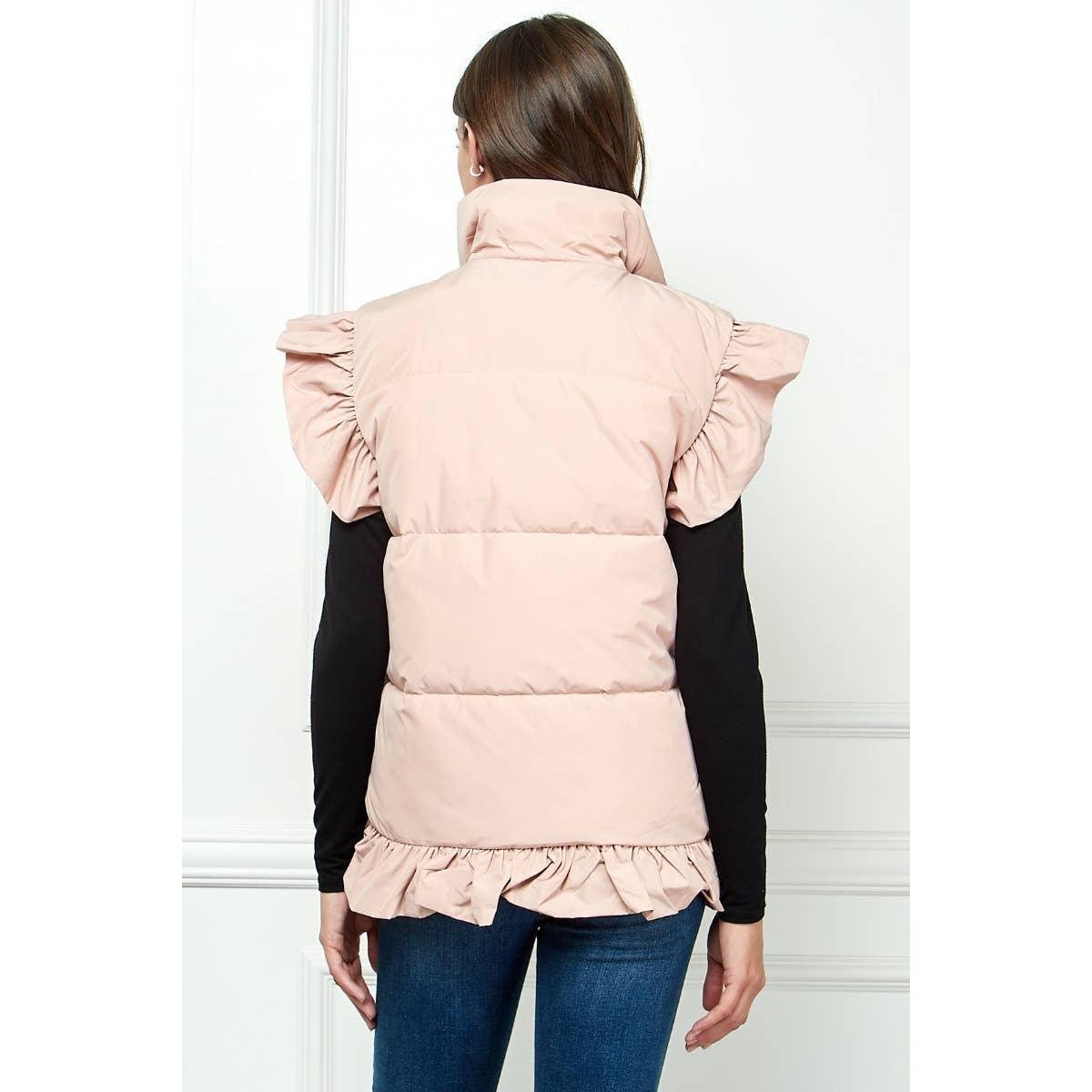 Ruffle Sleeve and Front Padded Vest