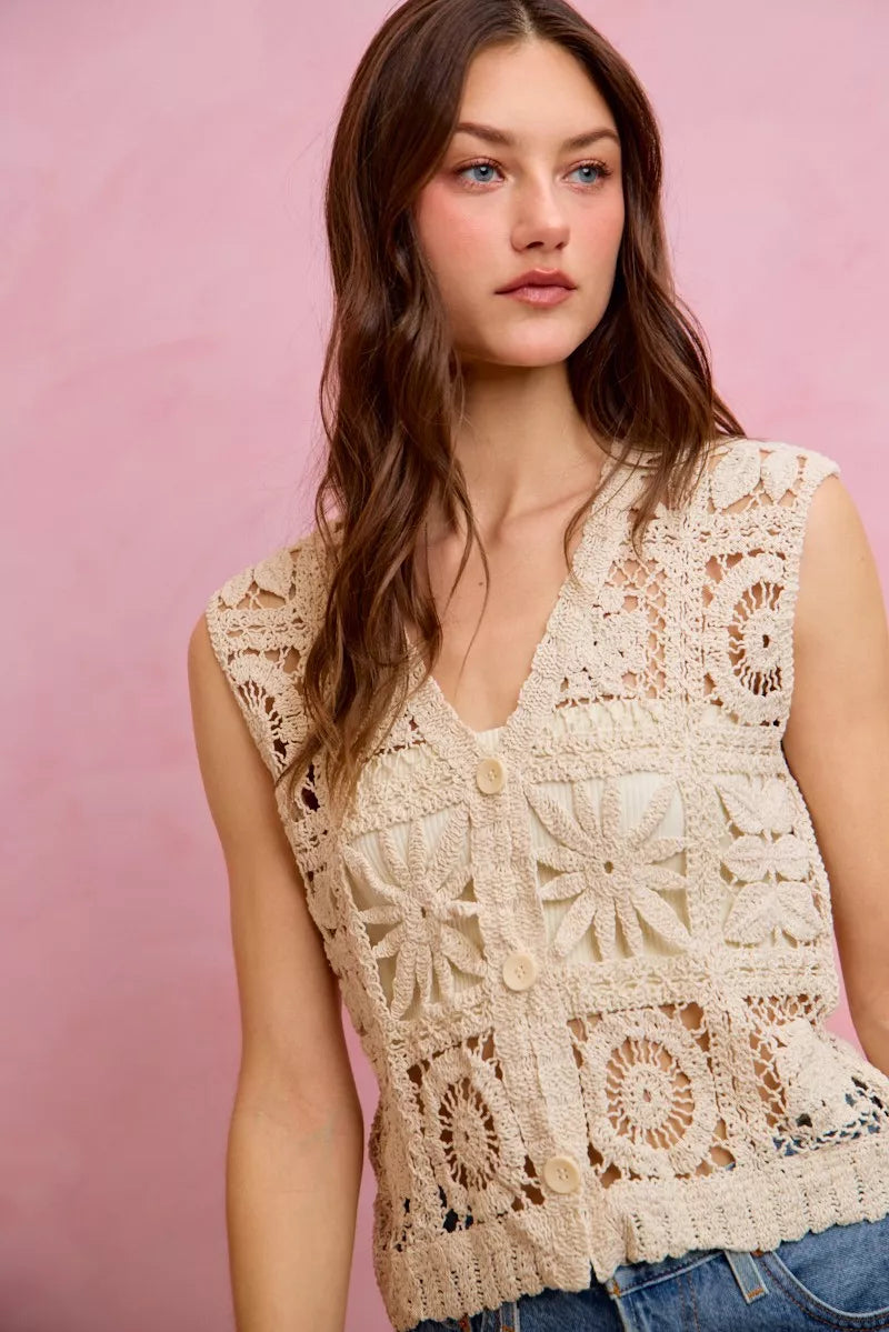 SO ME Summer Crochet Patterned Sleeveless Vest Top - NATURAL - Bexa Boutique