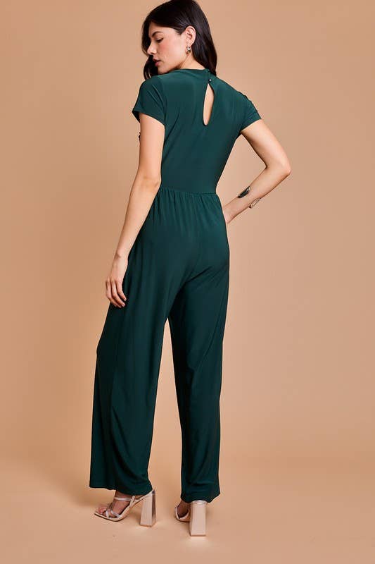 Cowl Tunic Neck Short Sleeve Jumpsuit