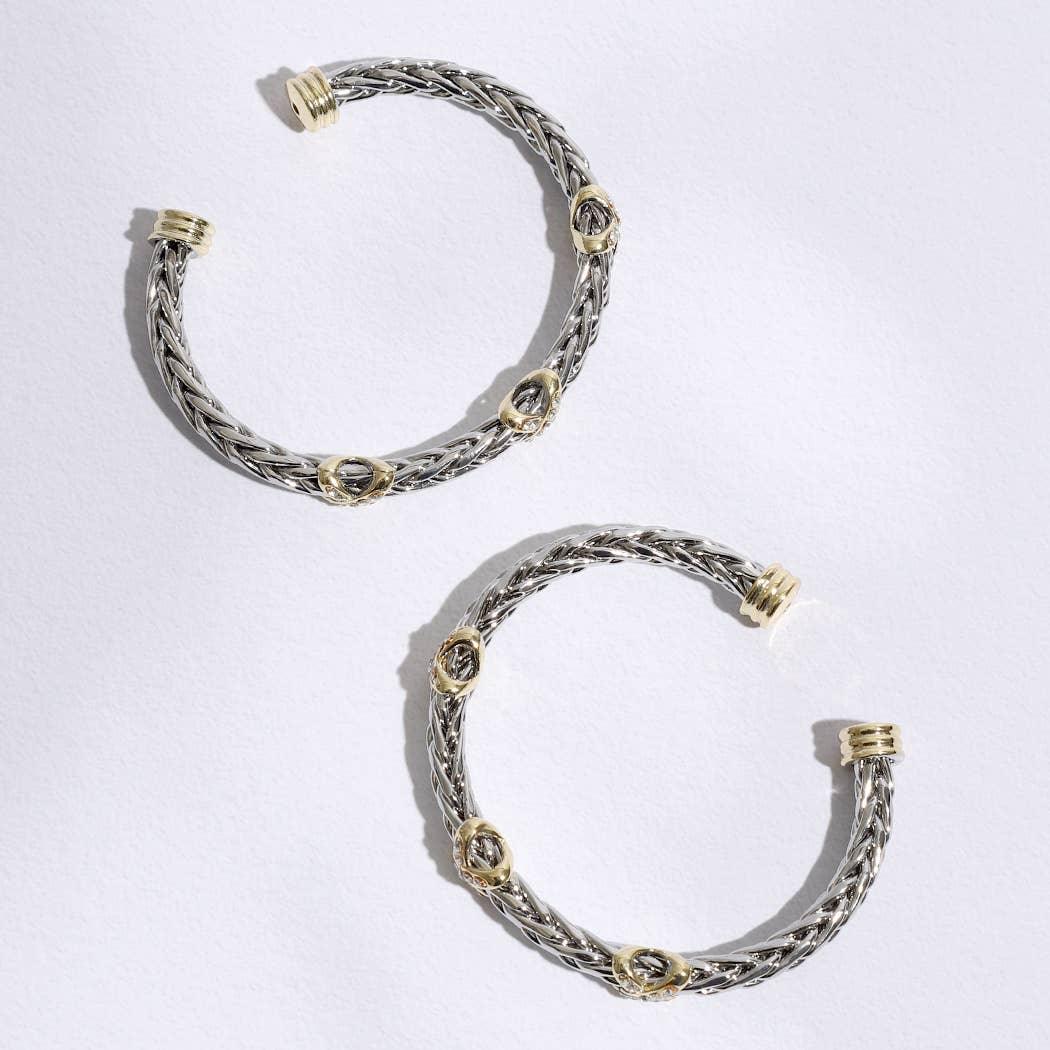 Three CZ X Stations Braided Bangle Bracelet