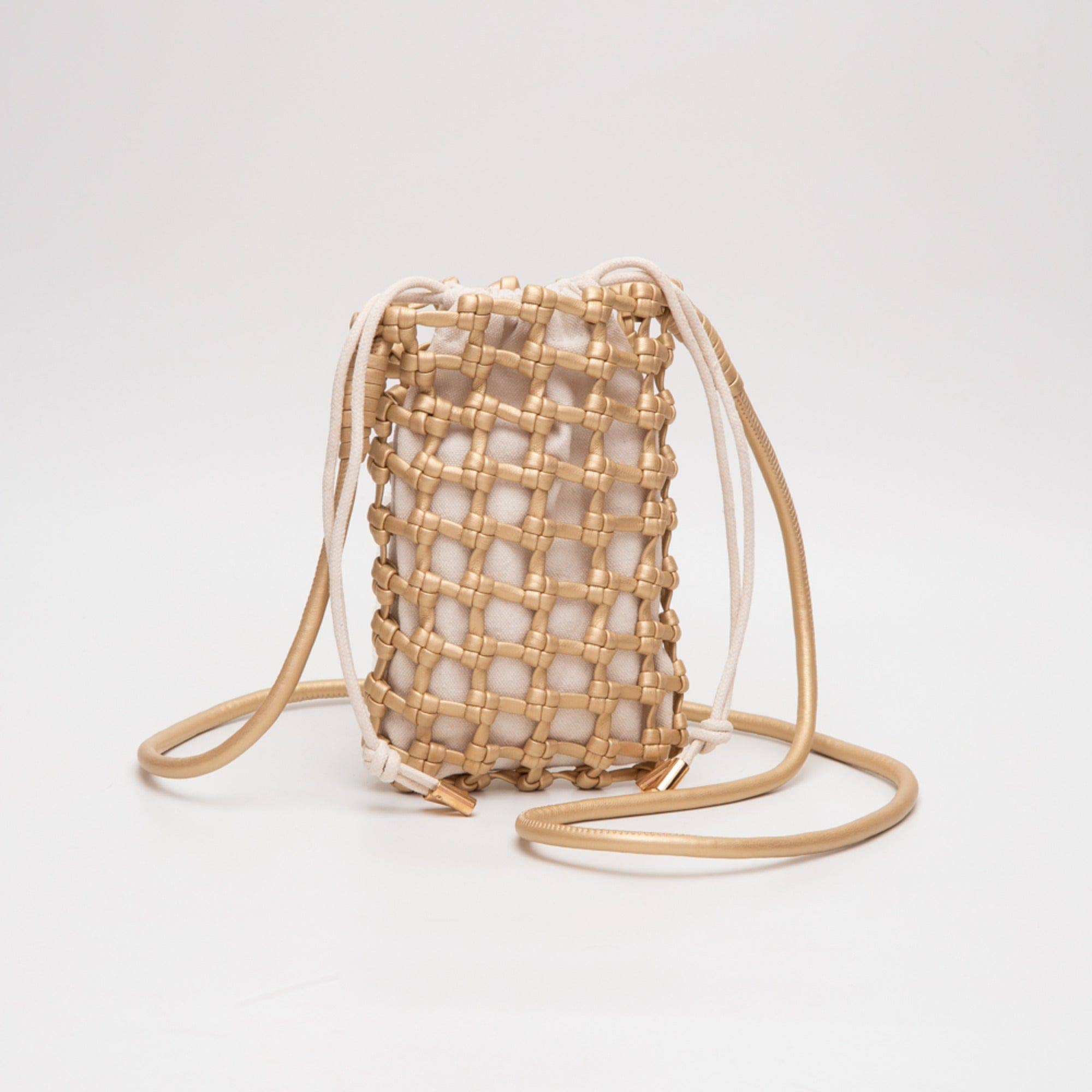 TG10626 Cara Mini Woven Drawstring Crossbody Bag - Gray - Bexa Boutique