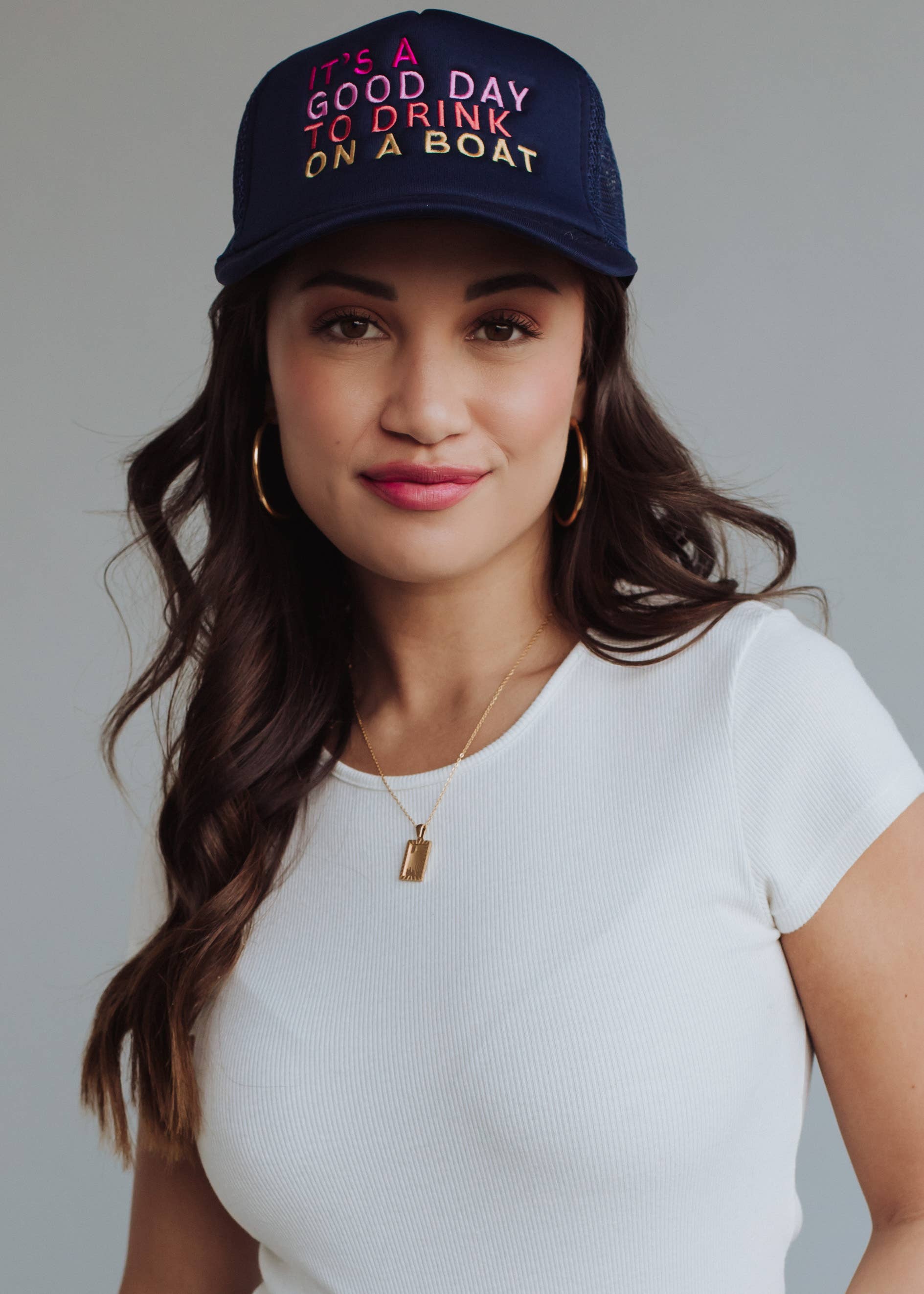 Navy Drink On A Boat Trucker Hat