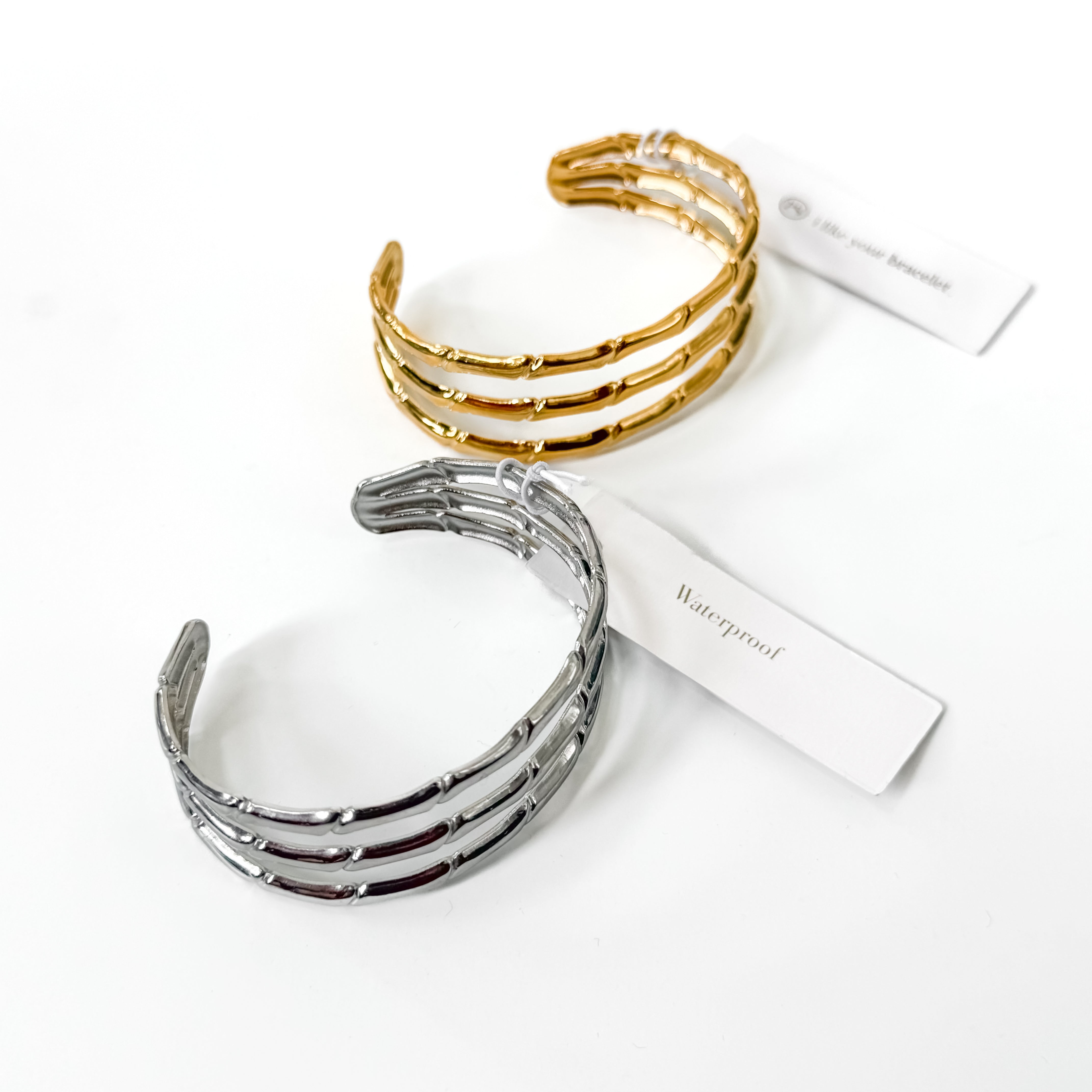 Bamboo Tier Open Bangle Bracelet - WATERPROOF - Gold - Bexa Boutique