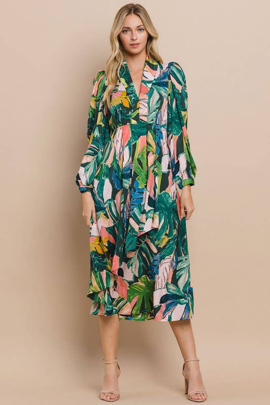 Palm Printed Midi Dress