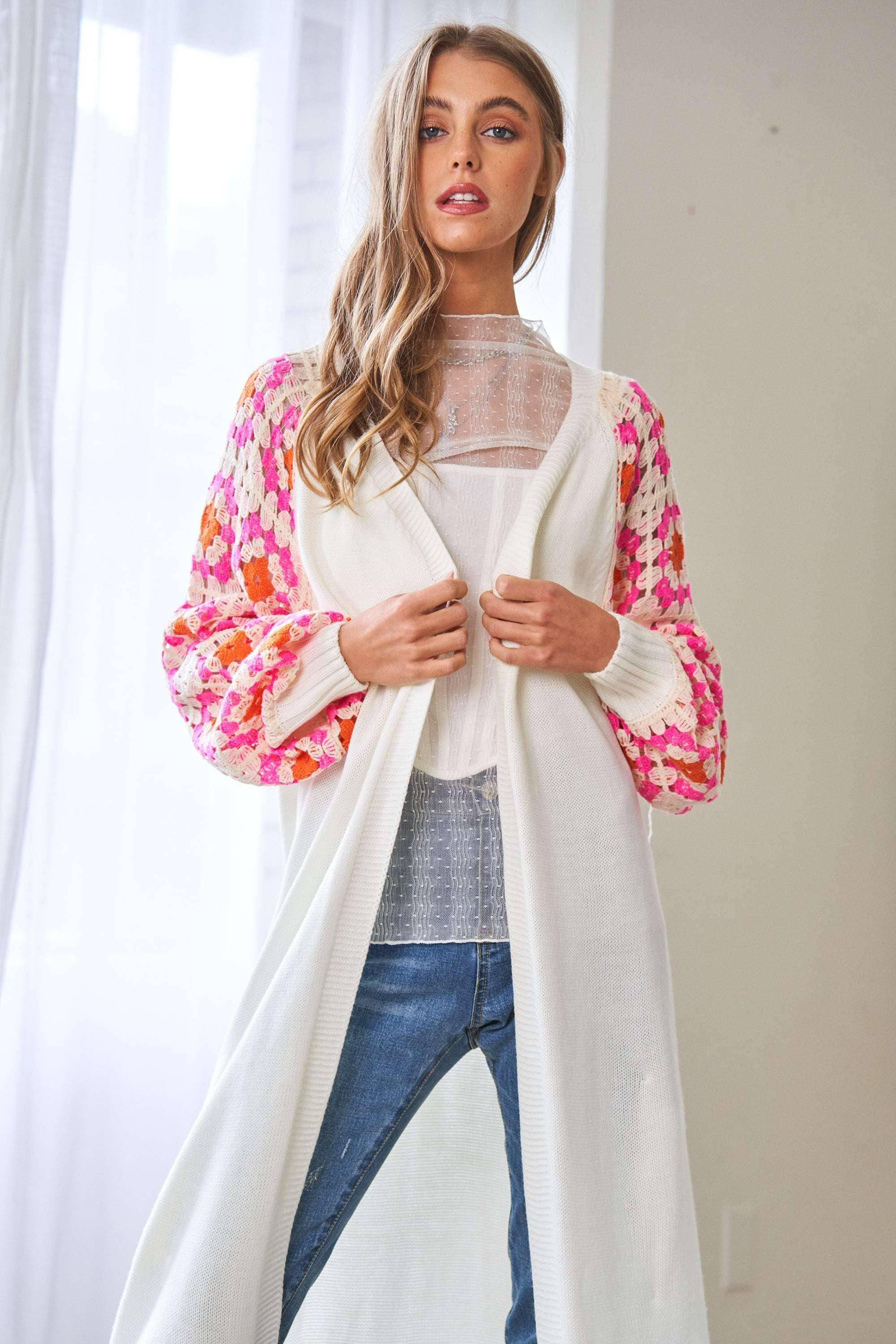 Sammy Crochet Sleeve Midi Cardigan