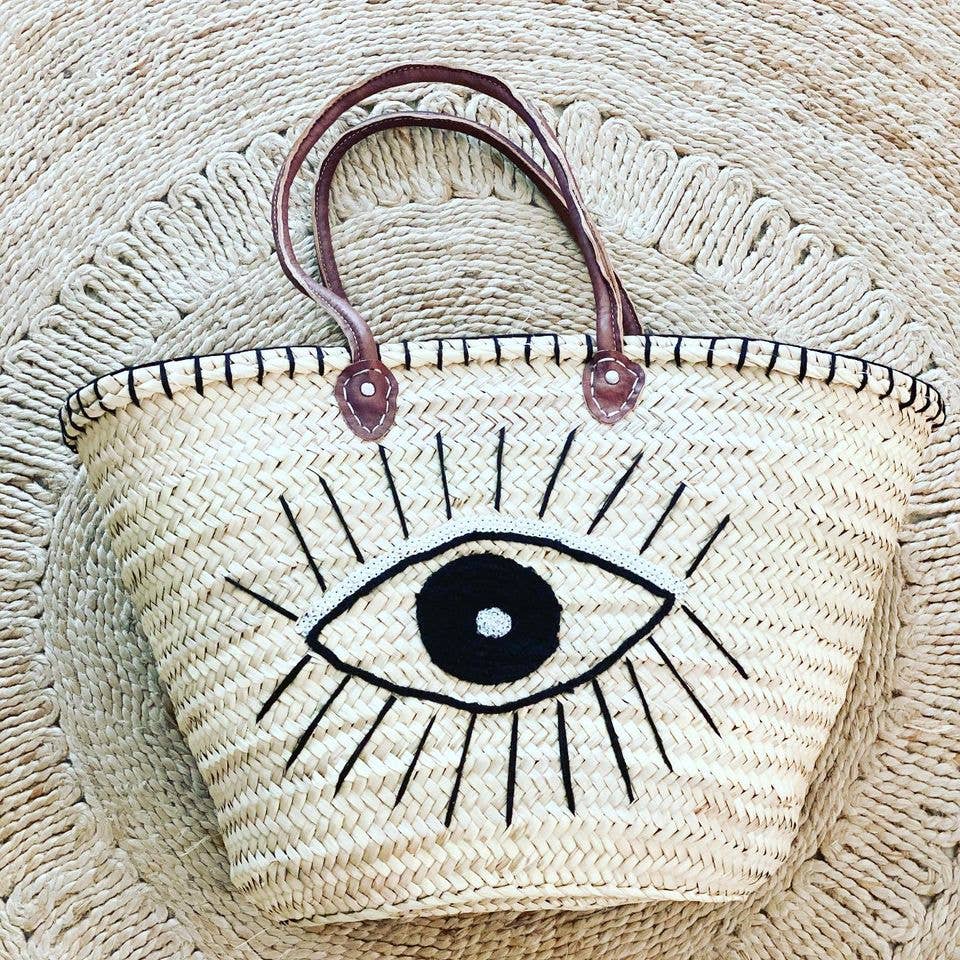 Handmade Straw Market Basket Tote with Eye