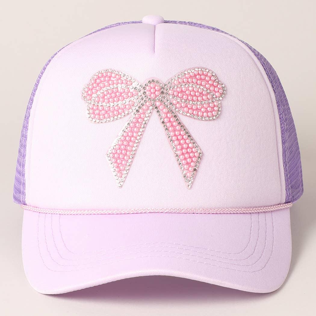 Rhinestone Bow Patch Foam Mesh Back Trucker Hat