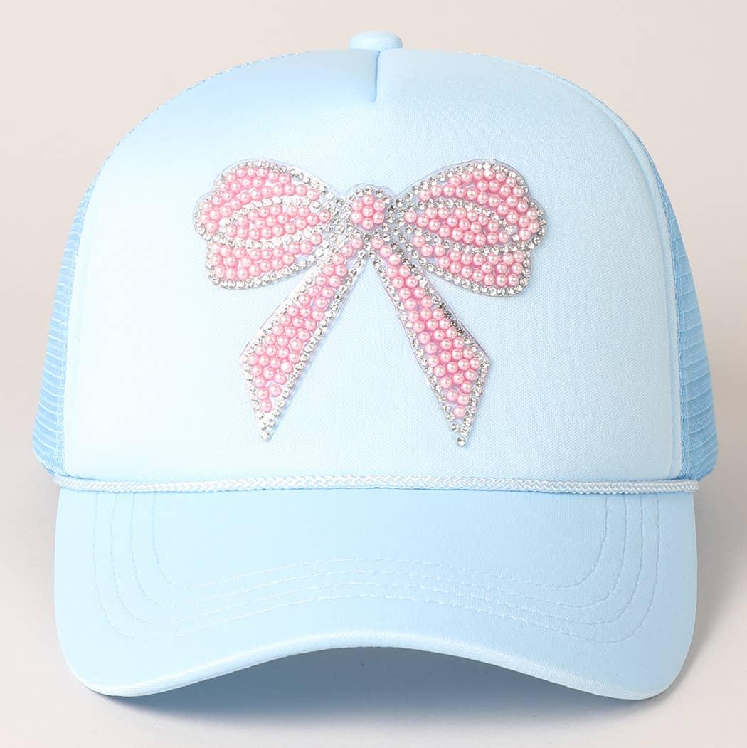 Rhinestone Bow Patch Foam Mesh Back Trucker Hat