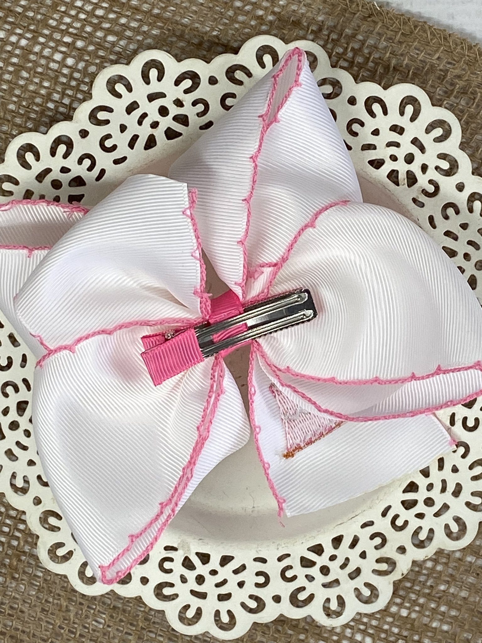 Birthday Cake Embroidered Moonstitch Hair Bow | Clip or Headband