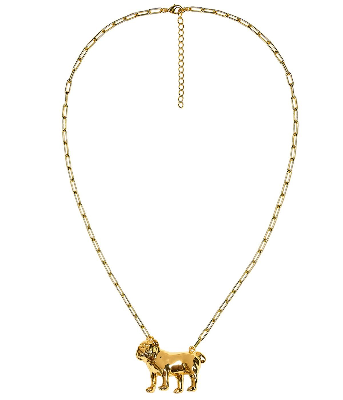 Bulldog Body - 3D Gold Charm Necklace - 18k Gold Plated - Paperclip Chain