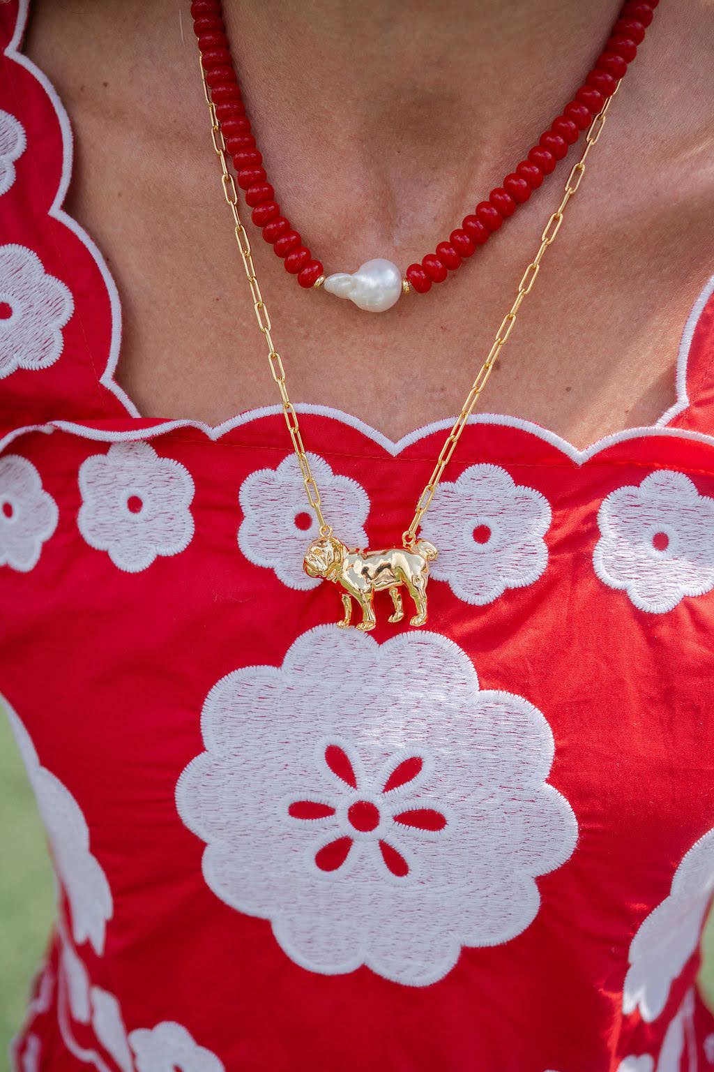 Bulldog Body - 3D Gold Charm Necklace - 18k Gold Plated - Paperclip Chain