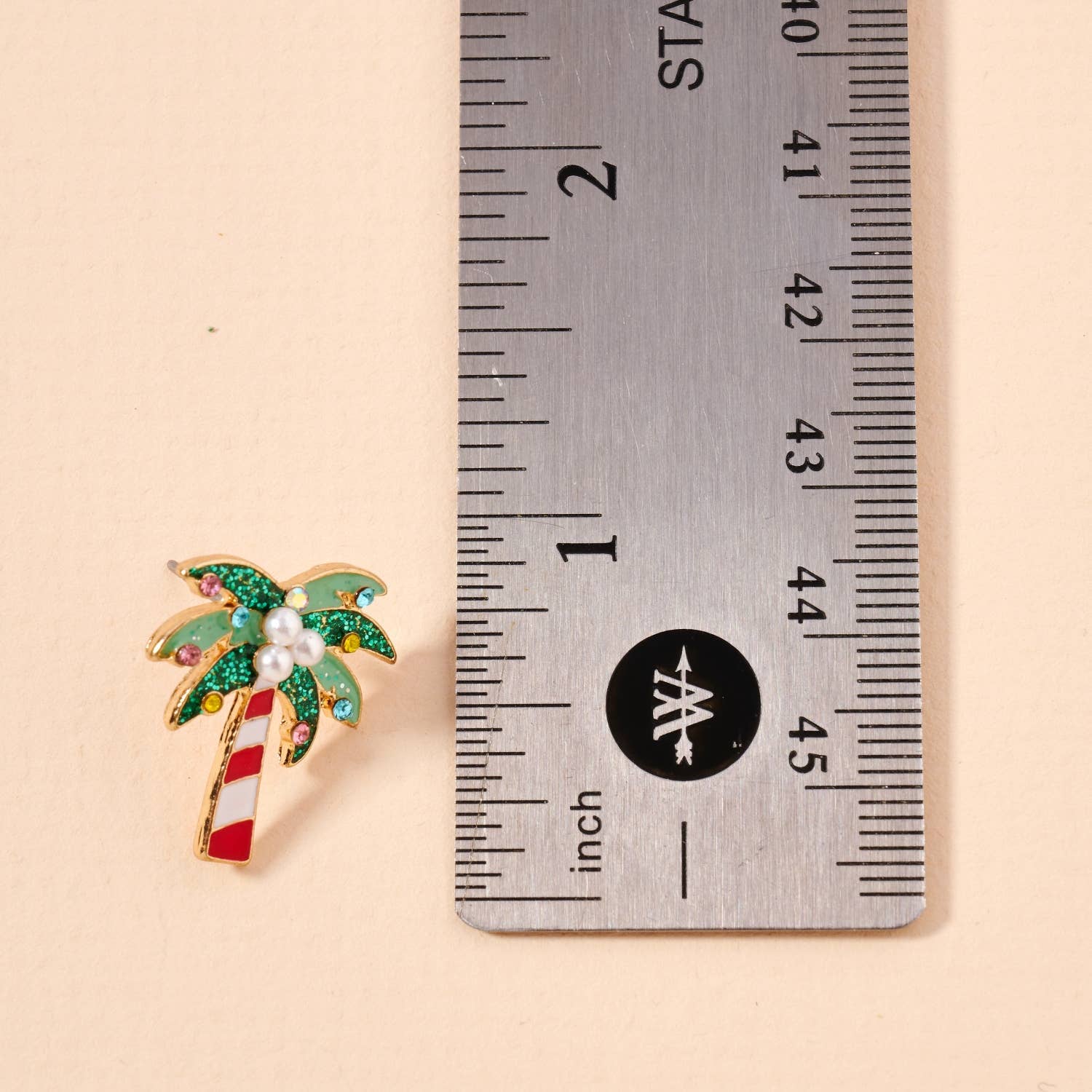 Christmas Candy Cane Palm Tree Enamel Stud Earrings