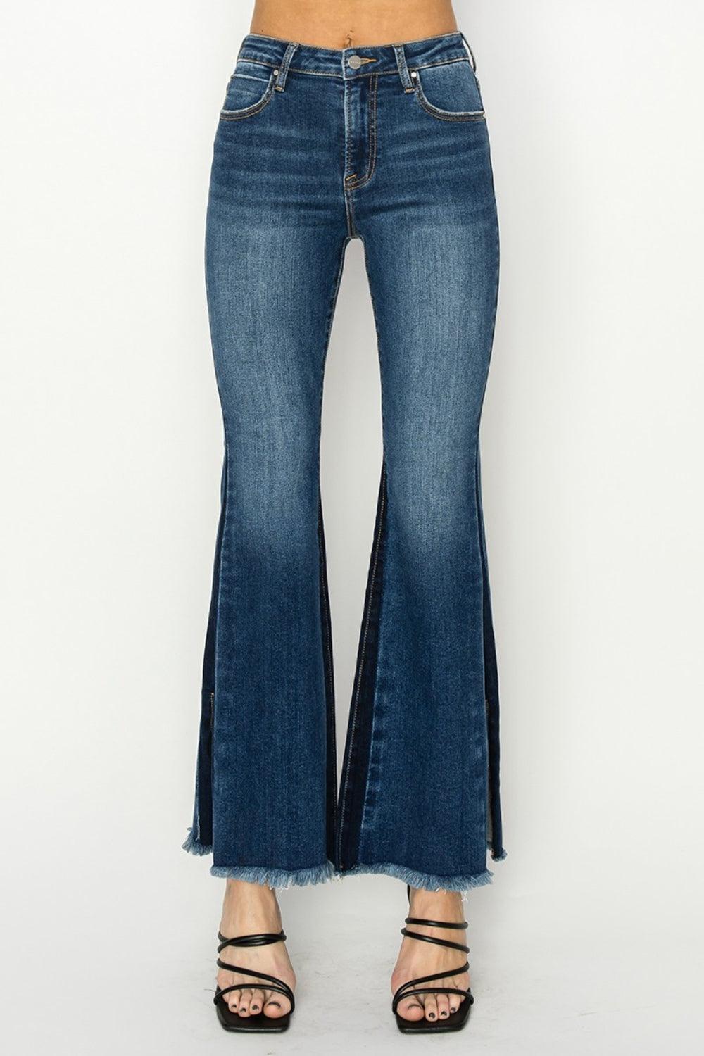 RISEN Full Size High Rise Side Shadow Seam Flare Jeans