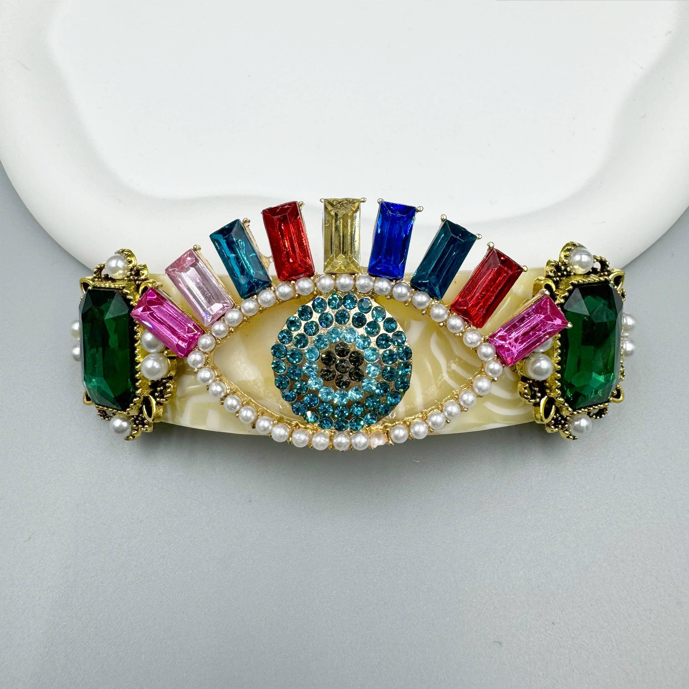 Evil Eye Rhinestone Hair French barrette