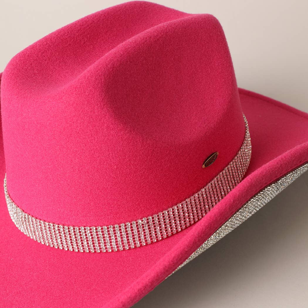 Vegan Felt Cowboy Hat with Rhinestone Trim