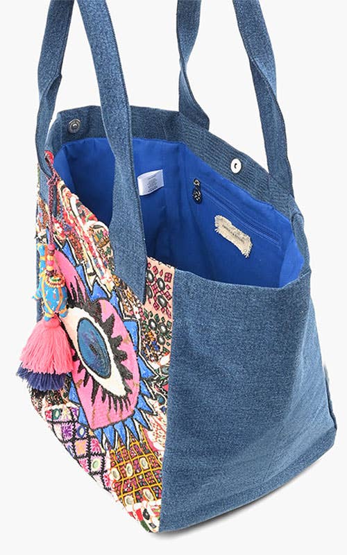 Watch Over Me Evil Eye Denim Tote