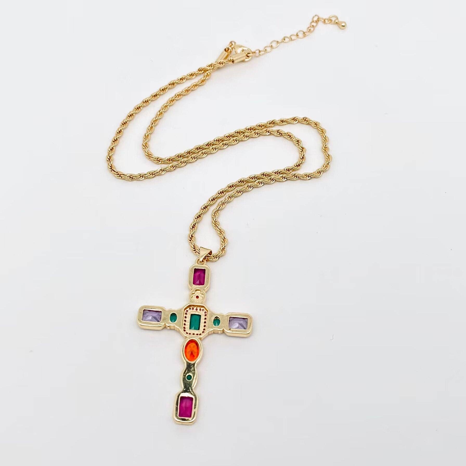 Colored Cubic Zirconia Cross 18KGold Plated Pendant Necklace - Bexa Boutique