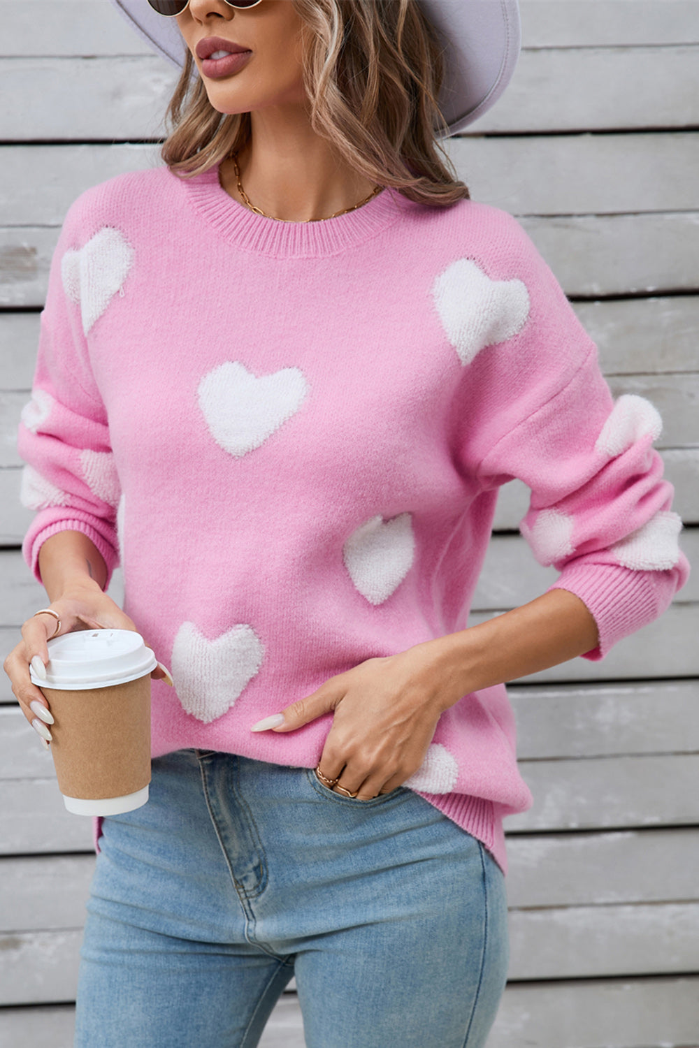 Angel Wings Heart Round Neck Long Sleeve Sweater