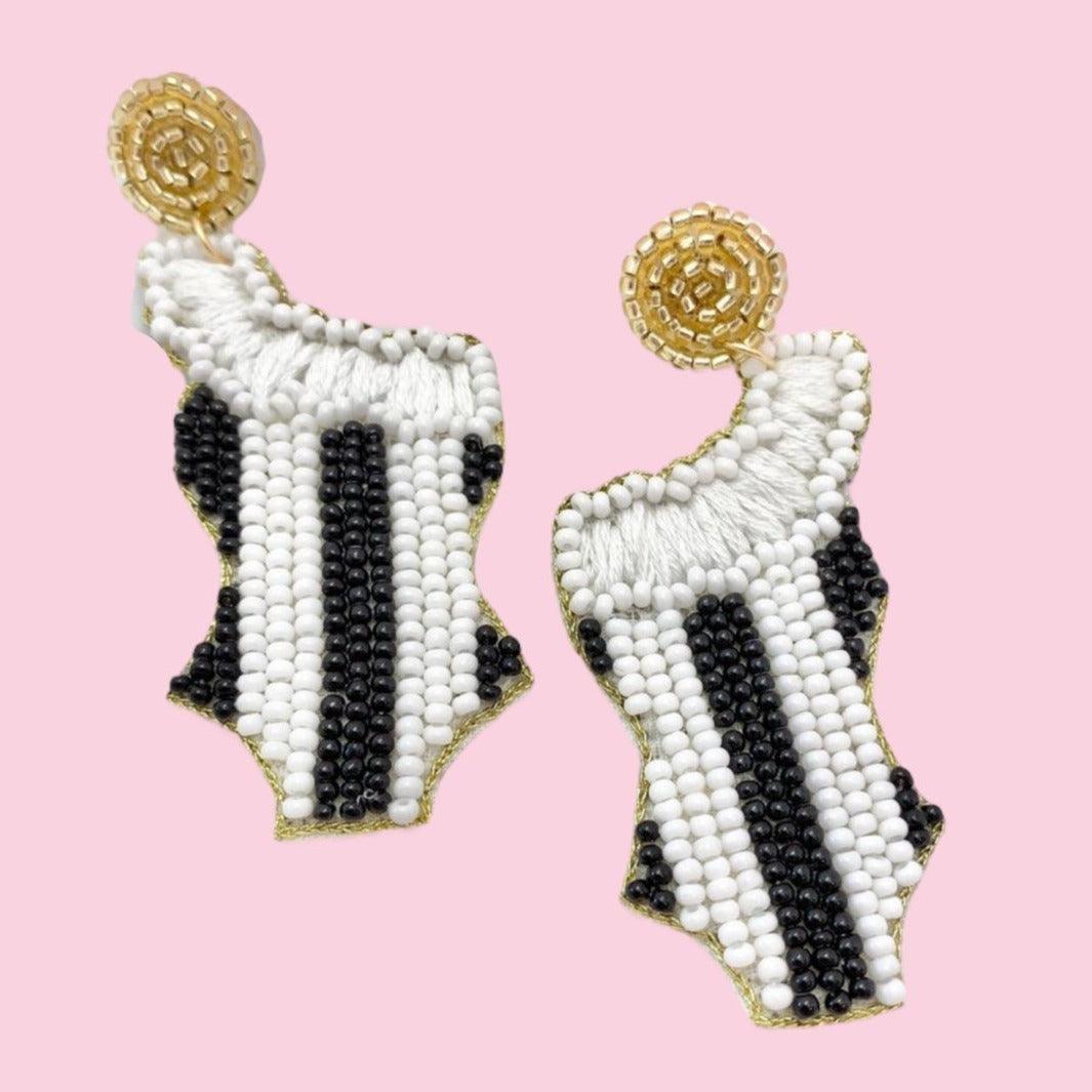 Black & White Stripe Beaded Earrings