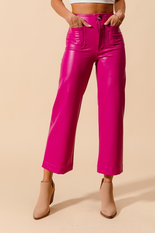 Mid-Rise Hot Pink Faux Leather Pants