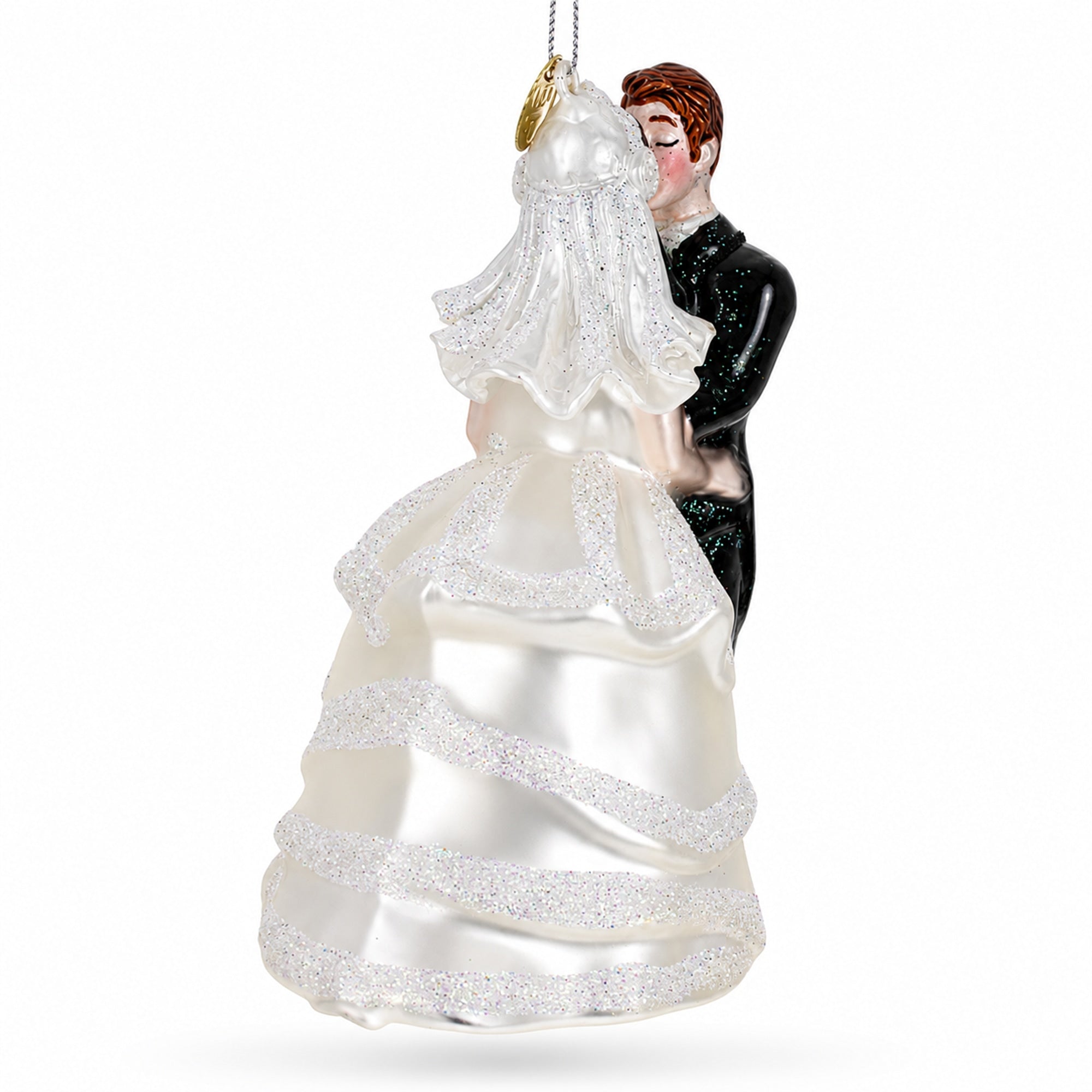 Bride and Groom Wedding Kiss Glass Christmas Ornament
