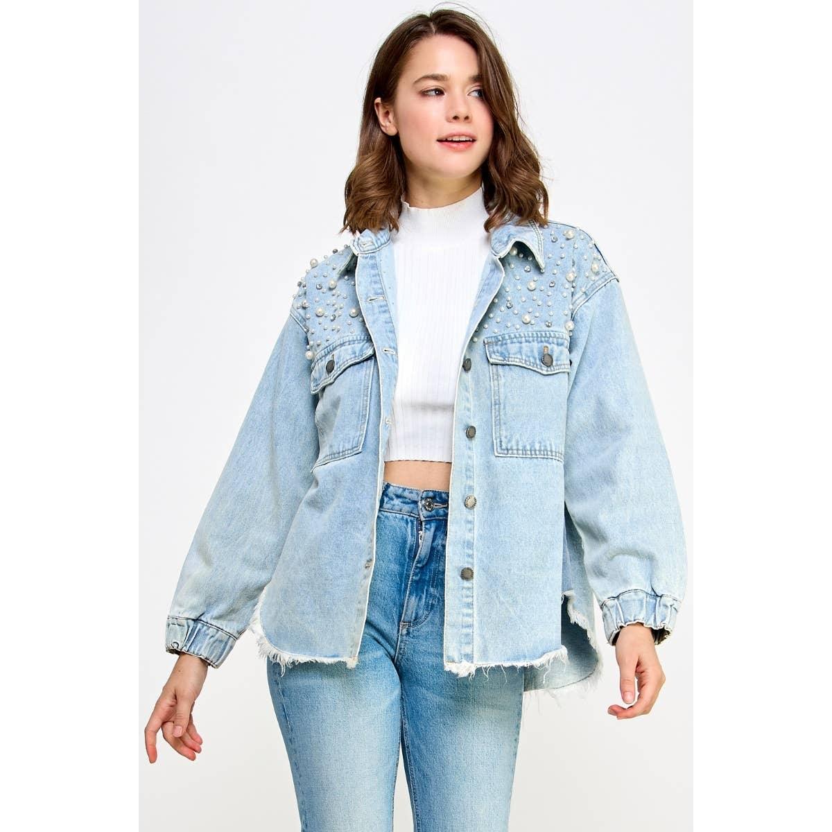 Pearl and Rhinestone Denim Jacket