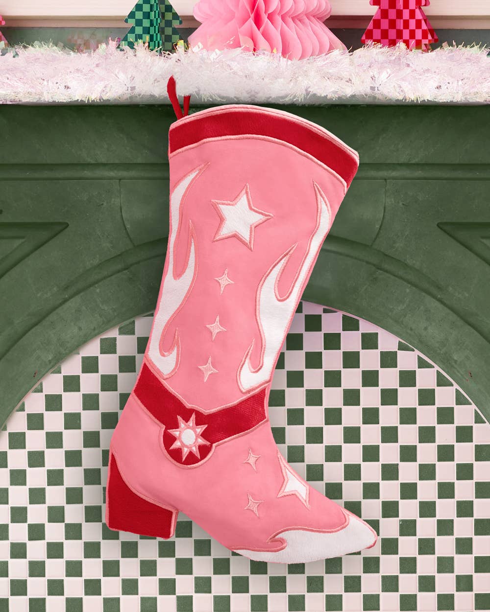 Cowgirl Boot Stocking - pink and red stocking Xmas Holiday Christmas