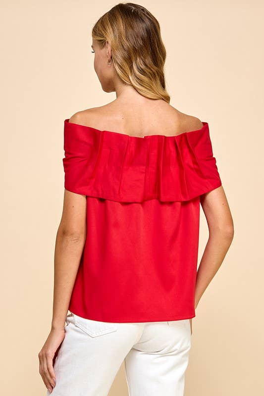 Red Bow Accented Off The Shoulder Top