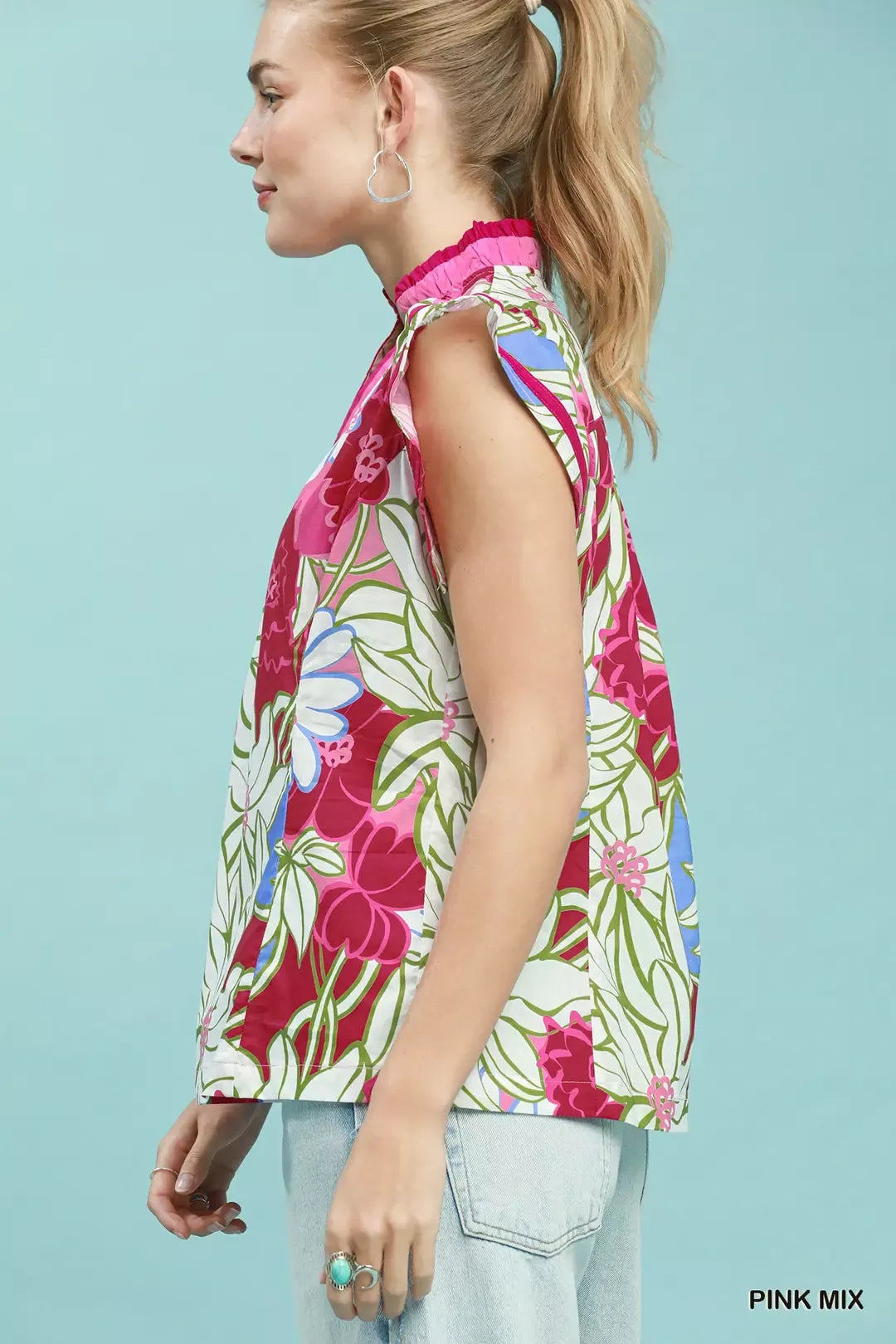 Umgee Bold Floral Flutter Sleeve Top - PINK MIX - Bexa Boutique