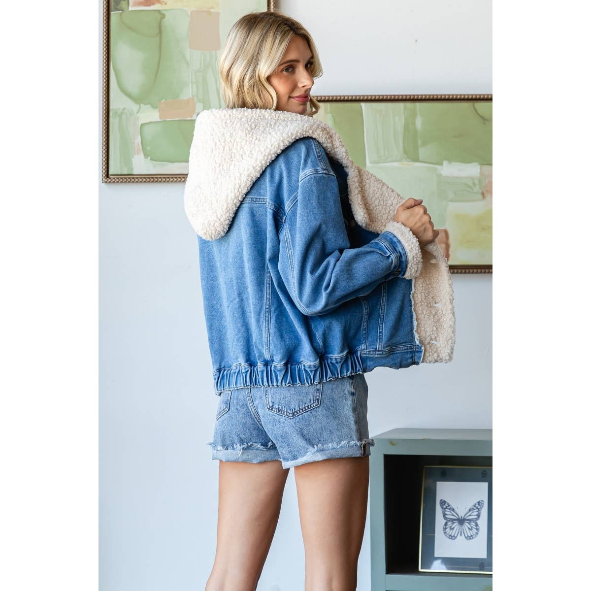 Faux Sherpa Hooded Denim Jacket