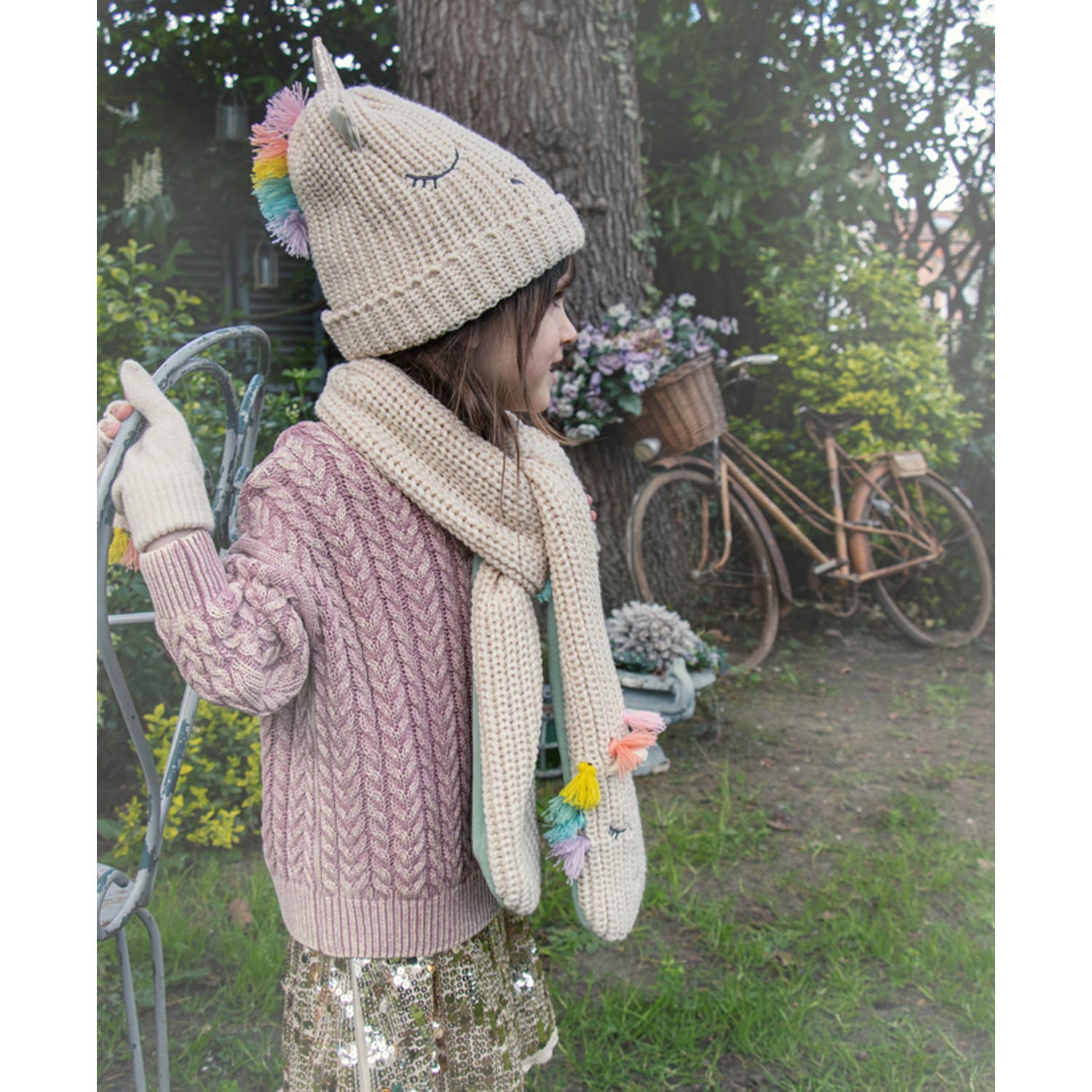 Rainbow Unicorn Knitted Hat 7-10 Years