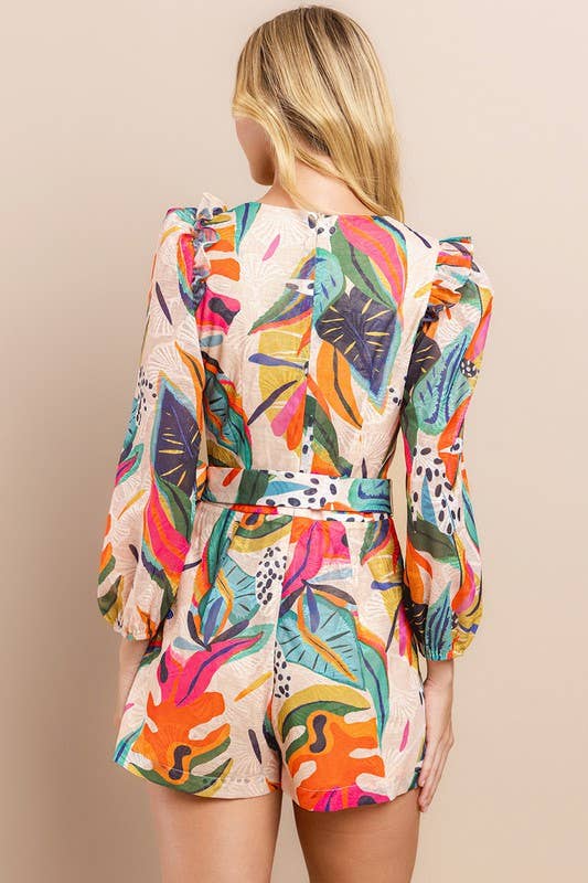 Tropical Abstract Long Sleeve Romper